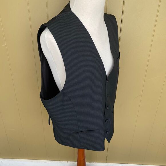 Caliborne XXL button front stripe vest w/adjustable back strap black - Picture 2 of 8